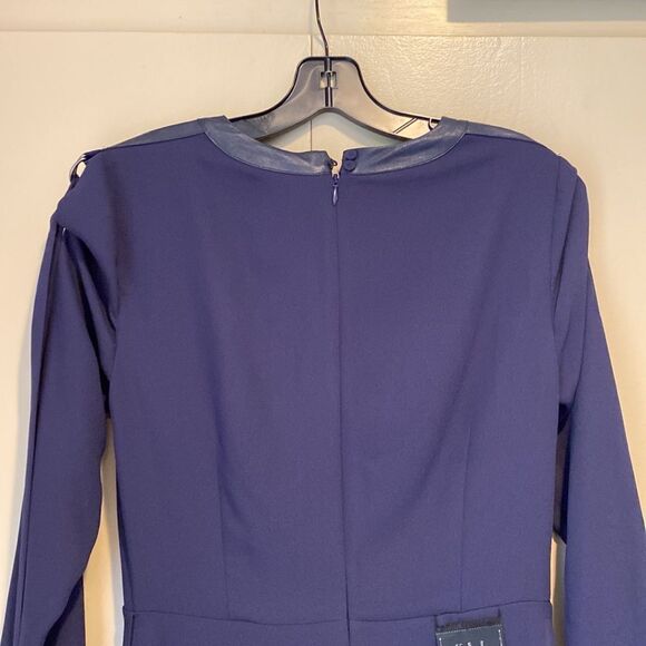 BCBG Maxazria Asymmetric Pleather-Trimmed Dark Pacific Blue Dress | Size 4 - Picture 12 of 16